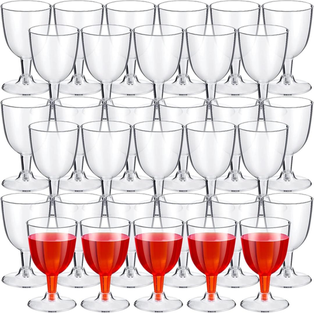 Thenshop 200 Pack 6 oz Disposable Plastic Wine Glasses with Stem, Clear Wine Glasses Cups for Weddings Birthdays Bridal Shower Party Favor, 6 oz, 0.39 inches