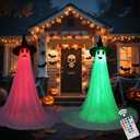2 Packs Halloween Ghost Decorations Outdoor with RGB Lights - Remote Control & Timer, Spooky Decor for Porch, Yard, Garden, Party - Indoor/Outdoor Use (Battery Powered)