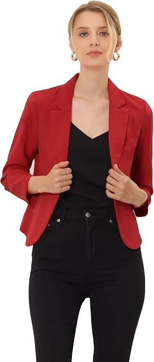 Allegra K Women's Open Front Office Work Business Casual Lightweight Summer Crop Suit Blazer XL