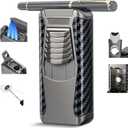 SOMGEM 5-in-1 Torch Lighter, Windproof Triple Jet Flame Butane Lighter with Built-in Cutter, Punch, Draw Enhancer and Holder Function, Refillable and Adjustable, Mens Gifts (Sold Without Gas)