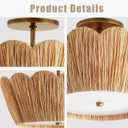 Farmhouse Boho Ceiling Light with Natural Raffia Shade, 3-Light Woven Semi Flush Mount, Scalloped Flower-Shaped Flush Mount Light for Bedroom, Nursery, Entry Way, Kitchen Island,15.8 inch