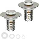 Universal Bathroom Sink Drain Strainer Hair Catcher 2PCS Upgraded with Removable Stainless Steel Filter Basket, 3 in 1 Pop Up Sink Stopper for 1.1''~2.36'' Sink Basin Hole, Brushed Nickel