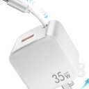 Retractable Wall Charger, 35W Fast USB Chargers Block with Cables for iPhone 14/13/12/11 Pro MAX/XR/XS/8/7,iPad, Portable Retractable Charger Wall Plug for Home Travel Office (Light,enning+ cables, White)