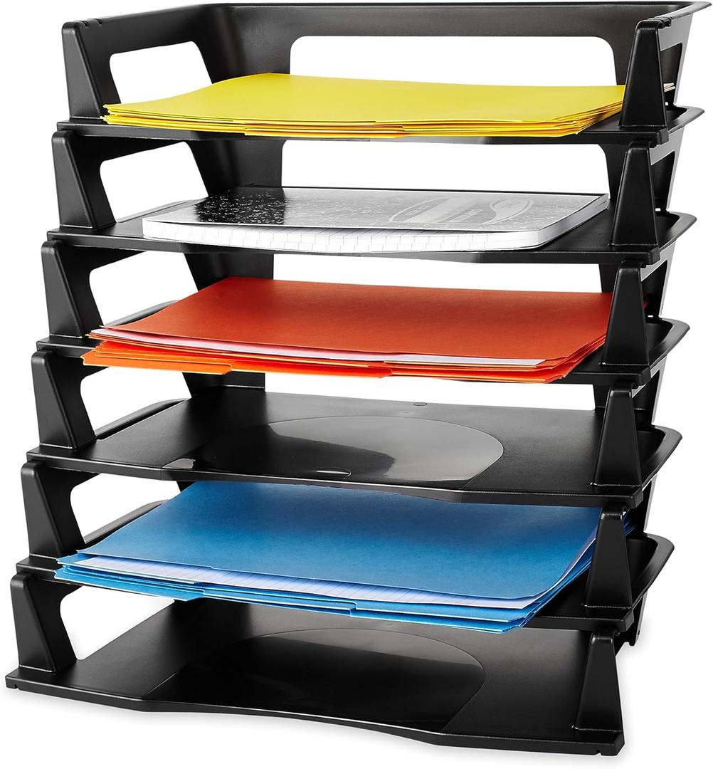 Rubbermaid Regeneration Letter Tray, Six Tier, Plastic, Black (86028) (15.8" x 10.9" x 5")