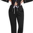Veseacky 100% Cotton Pajamas for Women Set Long Sleeve Button Down Sleepwear Soft Pjs Lounge Sets with Pockets XL (Black)