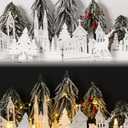 Colingmill 32 Inch Christmas Tabletop Decoration Wooden Christmas Themed White Church Xmas Tree and Elk Signs Farmhouse Centerpiece Decor for Home Kitchen Table Shelf Decor