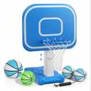 Pool Basketball Hoop, Pool Toys with Adjustable Height Includes 4 Balls(Size 6, 2×Size 3, Glow)/1 Nets/Pump for Indoor Outdoor Poolside Water Basketball Game, Fun Swimming Pool Games for Kids Adults