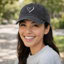 Hand Drawn Heart Hat Womens Embroidered Baseball Cap (Gray)
