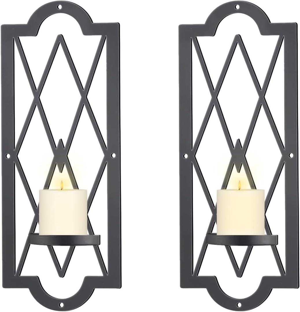 OYEFLY 2 Pcs Metal Candle Sconce,Rustic Wall Candle Sconces (Black)