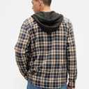 GAP Men's Long Sleeve Hooded Flannel Button-Down Shirt, Khaki Black Plaid, Large (L)