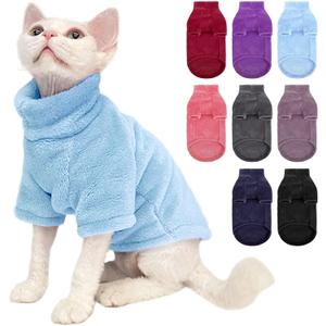 SUNFURA Turtleneck Sweater Coat for Cats, Sphynx Cat Clothes Pajamas for Cats Only, Kitten Fleece Pullover Sweaters with Sleeves, Pet Warm Jumpsuit Cat Sweatshirt for Cold Weather, Blue M