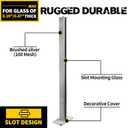 Qrooviiy 35.6 Inch Glass Railing Mid Post,T304 Stainless Steel Post with Spigot Slots for Thickness 5/16"-1/2" Glass/Plastics,Deck Balustrade Railing System for Pool,Balcony(Brushed Silver)