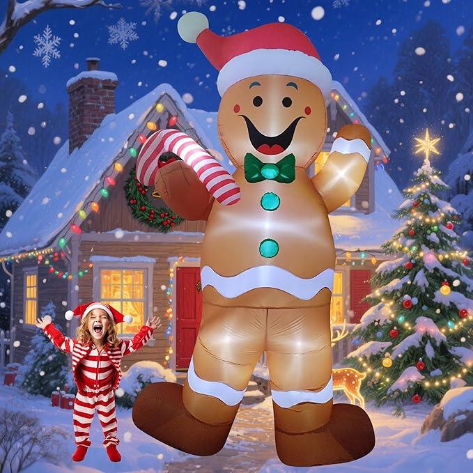 EEkiiqi 12ft Led Light up Giant Christmas Inflatable Outdoor Decor Blow Up Inflatable Yard Decoration for Yard/Party/Lawn/Garden/Doorway (Gingerbread Man)