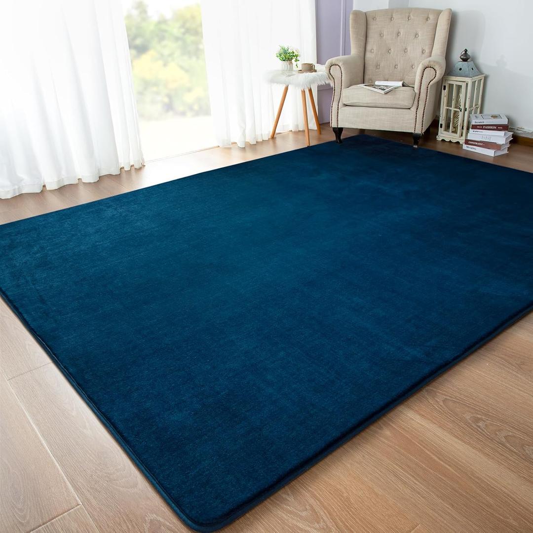 Andecor 5x7 Navy Blue Soft Fluffy Area Rug, Shag Indoor Rugs for Bedroom Living Room Dorm Nursery, Non-Slip Fuzzy Carpet for Boys Girls Kids Pets Home Decor