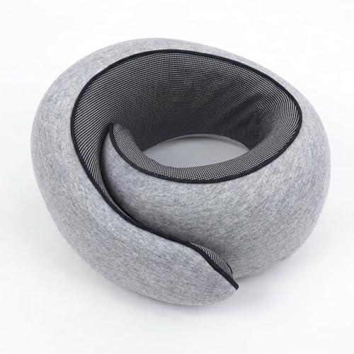 PILATENA Travel Neck Pillow, Memory Foam U-Shaped Body Positioner Pillow with Plush Velvet Cover & Breathable Mesh for Neck Pain Relief, Airplane, Car, Office Napping