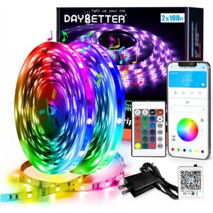 DAYBETTER Led Strip Lights Smart with App Control Remote, 2835 RGB for Bedroom, Music Sync Color Changing for Room Party 200 ft (2 Rolls of 100 ft)