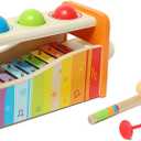 Hape Pound & Tap Bench with Slide Out Xylophone - Award Winning Durable Wooden Musical Pounding Toy for Toddlers (Yellow)