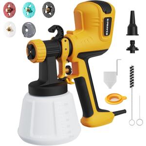 Paint Sprayer, HVLP Spray Gun with Cleaning & Blowing Joint, 4 Copper Nozzles & 3 Patterns, Paint Sprayers for House Painting, Furniture, Walls, Cabinets, Fence, Door etc.Yellow