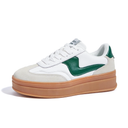LUCKY STEP Women's Platform Fashion Sneakers Thick Sole Suede Genuine Leather Classic Rubber Gum Sole Low Top Casual Walking Shoes Size 8,5