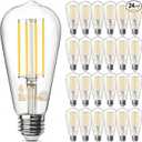 TJOY 24 Pack Vintage 8W ST58 LED Edison Light Bulbs, Dimmable, 60W Equivalent, 800Lumens, 2700K Warm White, E26 Base LED Filament Bulb, CRI80+, Antique Glass Style for Home, Bedroom, Office, Farmhouse