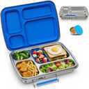 Stainless Steel Bento Lunch Box for Kids & Adults, 4 Compartment Kids Lunch Box, Metal Bento Box with Silicone Container and Stainless Steel Sauce Container,BPA-Free,School,Office(Blue)
