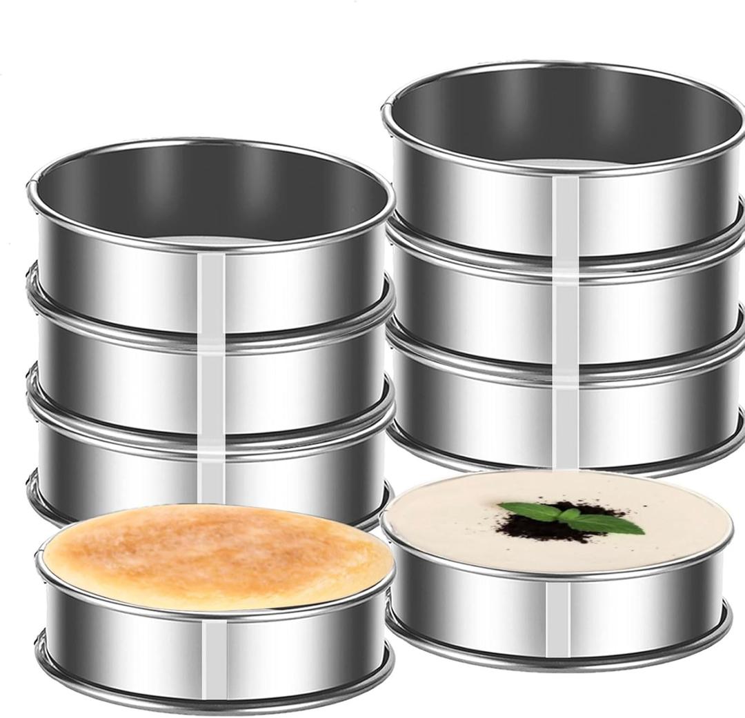 8-Pieces English Muffin Rings 4 Inch Crumpet Rings Stainless Steel Double Rolled Nonstick Metal Round Tart Ring Molds for Cookie Cooking Baking