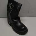 AlureAbys Women's Mid Calf Boots Fold Over Buckle Moto Biker Boots for Women Platform Chunky Low Heel Round Toe Boots Wide Calf Cowboy Riding Motorcycle Boot, Size 37, Right