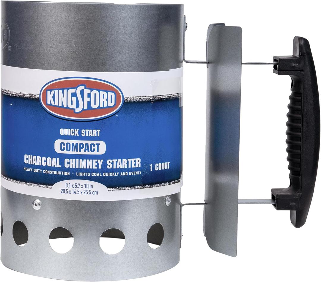Kingsford Compact Charcoal Chimney Starter for Grills and BBQs, Dimensions 8.1 x 5.7 x 10 Inch, Quick-Light, Heat Shield, Stay-Cool Handle, Durable Zinc Steel, No Assembly
