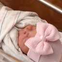 DRESHOW BQUBO Newborn Hospital Hat Infant Baby Hat Cap with Big Bow Soft Cute Knot Nursery Beanie (3 Pack: Pink-white, White-blue, Pink/ 0-3 Month)