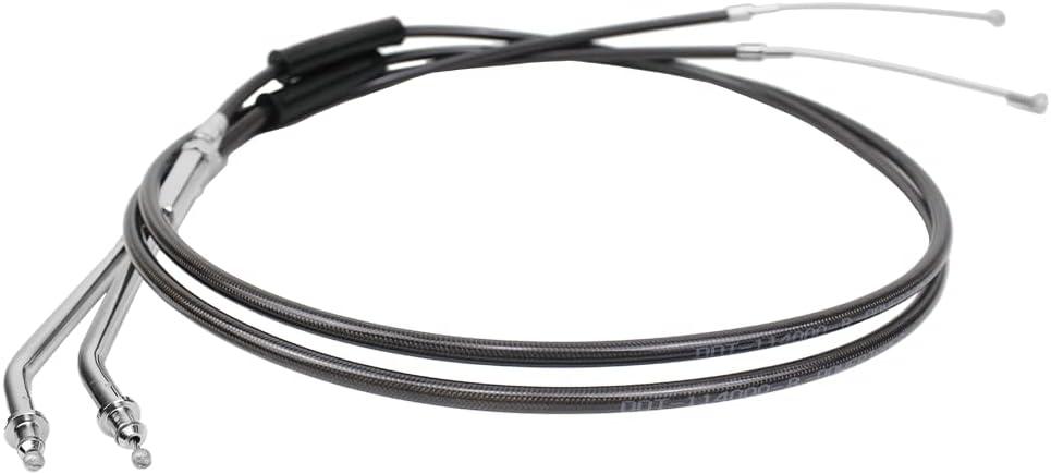 POWER JAMES 51.0" Smoky Black Stainless Steel Braided Idle Throttle Cable 45 Degree fits Harley Davidson