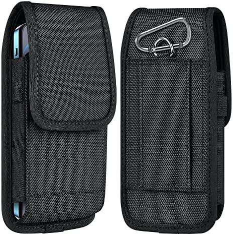 ykooe Cell Phone Pouch Nylon Belt Holster Case Compatible with iPhone 16/15/14/13/12/11 Pro Max & Plus Models, Samsung Galaxy S24/S23/S21 FE, Black–XL