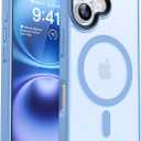 CANSHN Magnetic for iPhone 16 Case [Compatible with MagSafe & MIL-Grade Drop Tested] Slim Translucent Matte Cover, Anti-Scratch Shockproof Phone Case for iPhone 16, Light Blue