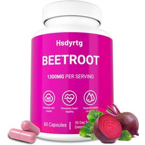 2 x Premium Beet Root Capsules - 60 Vegan Capsules, Natural Beetroot Supplement Powder for Natural Energy & Endurance Support, Non-GMO, Gluten Free Dietary Support, 30-Day Supply