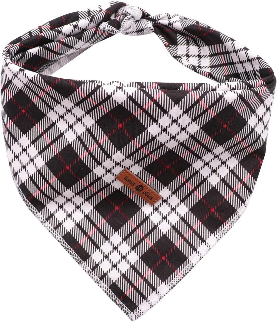 Lionet Paws Dog Bandana Washable Cotton Handkerchief Scarf Triangle Bandana for Small Medium Large Dogs Black Grid (Small (Pack of 1))