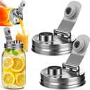 Mason Jar Pour Spout Lid Stainless Steel, Regular Mouth Pour Spout Flip Cap Lids for Mason Jars, Anticracking Leak Proof Seal Cover Airtight for Drinking Salad Dressing & Food Storing(2PCS)