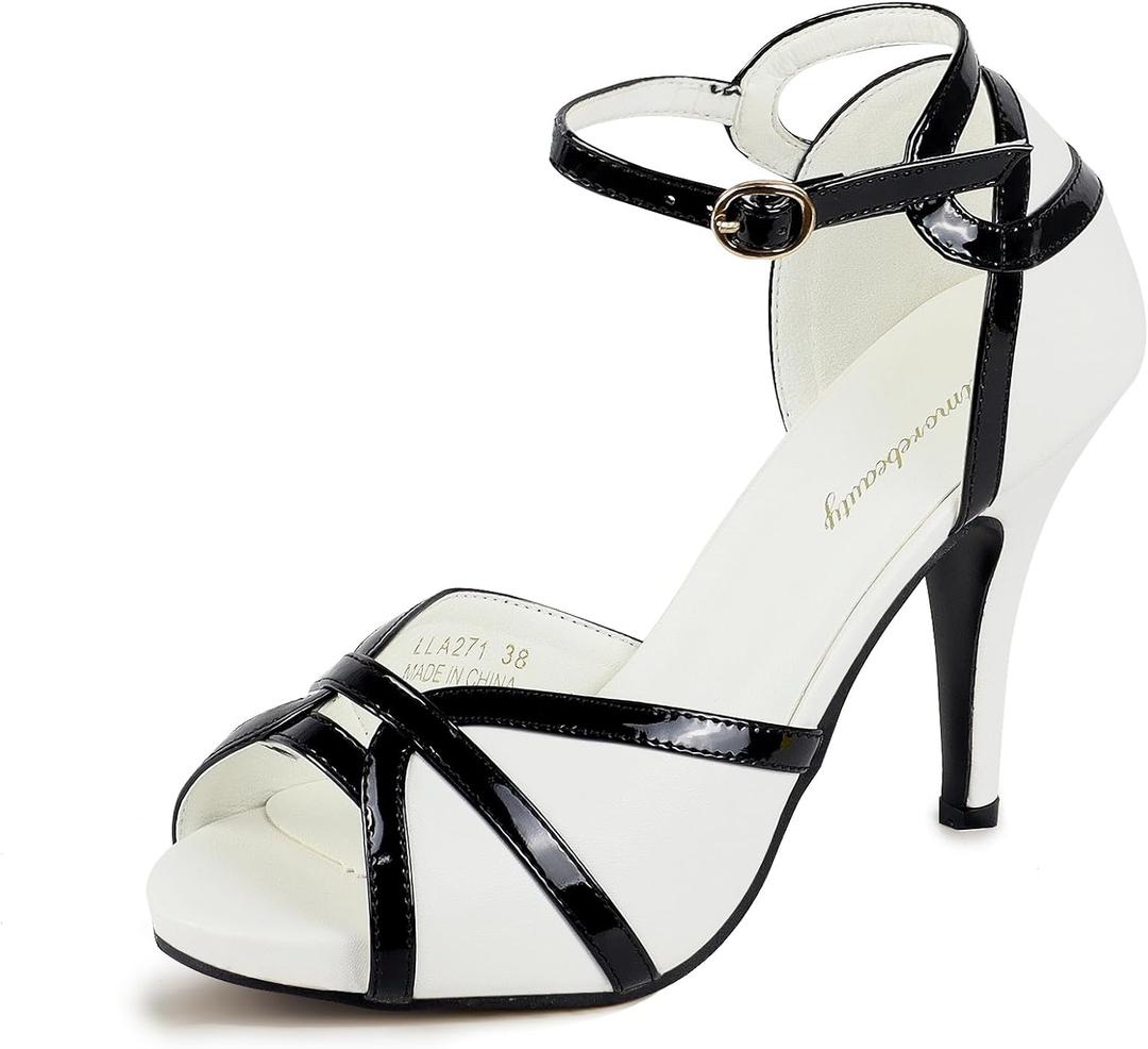 getmorebeauty Peep Toe Heels for Women Sexy Strappy High Heels Ankle Strap Heeled Sandals (8, White)