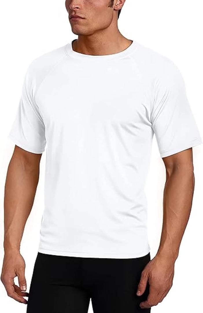 Kanu Surf Men's Short Sleeve UPF 50 Swim Shirt Rash Guard Sun Shirt (Regular & Extended Sizes) (White), S