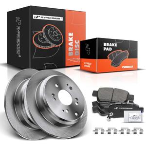 A-Premium 12.31 inch (312.8mm) Rear Solid Disc Brake Rotors + Ceramic Pads Kit Compatible with Select Honda Models - Odyssey 2005 2006 2007 2008 2009 2010, 6-PC Set