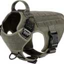 ICEFANG Tactical Dog Harness, Medium Size, 2X Metal Buckle, Working Dog MOLLE Vest with Handle, No Pulling Front Leash Clip, Hook and Loop Panel (Green, M (Pack of 1))