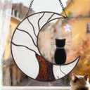 Black Cat Memorial Gifts for Loss of Cat, Stained Glass Cat Suncatcher for Window Hanging, Stained Glass Pet Memorial Gifts for Cats, Moon Tree of Loss of Cat Sympathy Gift for Women
