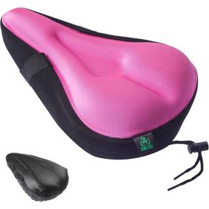 Zacro Bike Seat Cushion - Gel Padded Bike Seat Cover for Men Women Comfort, Extra Soft Exercise Bicycle Seat Compatible with Peloton, Outdoor & Indoor Bike Saddles (Pink)