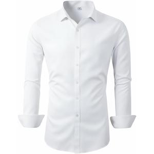 Beninos Men's Dress Shirts Solid Long Sleeve Texture Formal Shirt Business Casual Button Down Shirts (White) S