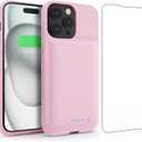Battery Case for iPhone 15Pro (6.1Inch), Real 7500mAh Ultra Slim Portable & 15W Fast Charging, Rechargeable Protective Extended Charger Case Cover Only for iPhone 15Pro Charging Case-Pink