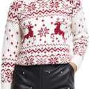 Women Cute Christmas Graphic Sweater Ugly Floral Long Sleeve Crew Neck Knit Pullover Top Funny Xmas Winter Outfits