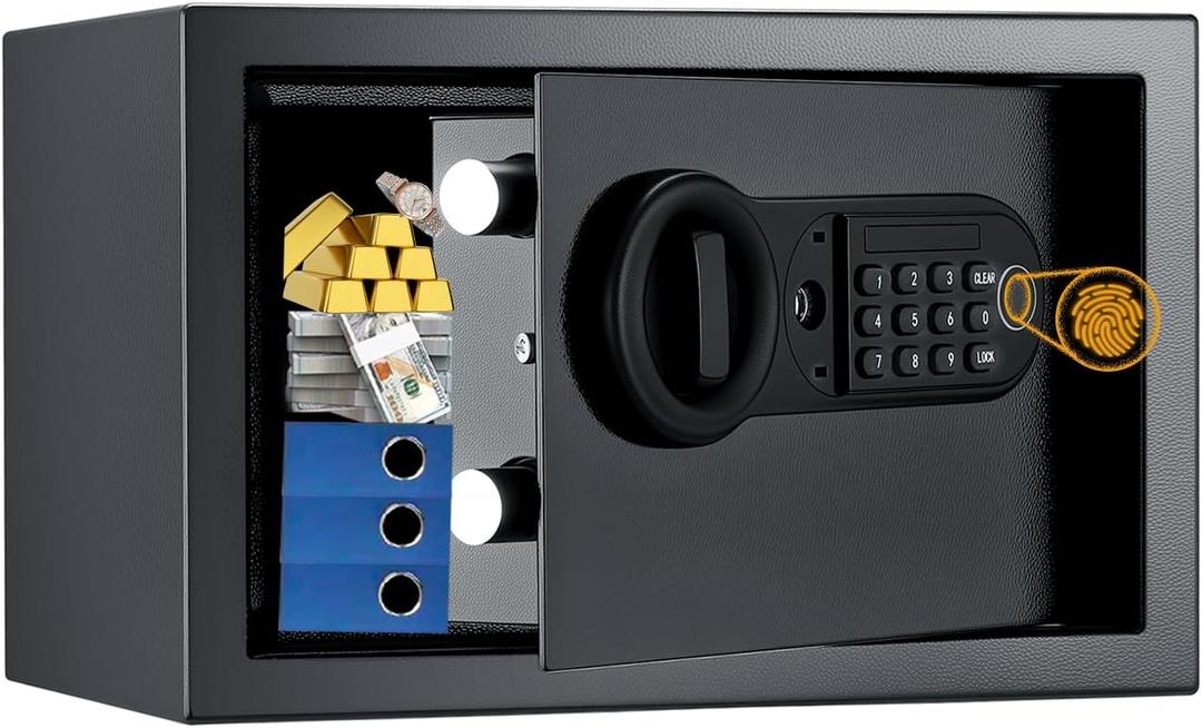 Safe Box Fingerprint Lock with Keypad and Key, Mute Mode, Personal Electronic Safe Box for Home Normal Use (0.5 Cubic Feet)