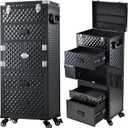 Rolling Makeup Case Salon Cart 5-In-1 Cosmetology Case on Wheels 3 Drawers