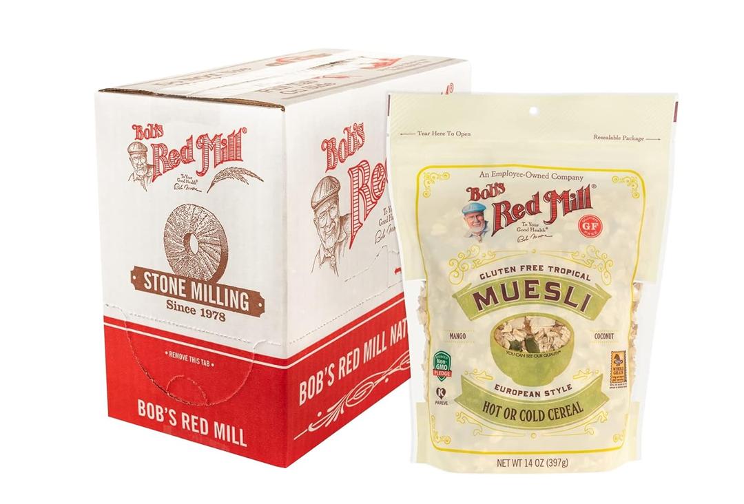Bob's Red Mill Gluten Free Tropical Muesli, 14oz (Pack of 4) - Gluten Free, Non GMO, Whole Grain, Kosher BBD 08/22/26