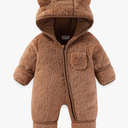 Newborn Baby Bear Outfit With Fold-Over Mittens and Footies Girls Boys Winter Fleece Clothes Hooded Romper Snowsuit