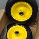 11x4.00-5 Lawn Mower Tires Flat Free, Zero Turn Mower Front Tires, 11x4-5 Solid Mower Wheel for Residential and Commercial, 3/4" and 5/8" Bearing, 3.4"-5" Center Hub, 2Pack Yellow, 350Lbs