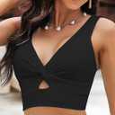 GRAPENT Bikini Tops for Women Cropped StrapCore Tankini Tops Beach Padded Knot Twist Cut Out Adjustable Swimwear Top Only (Black, M)